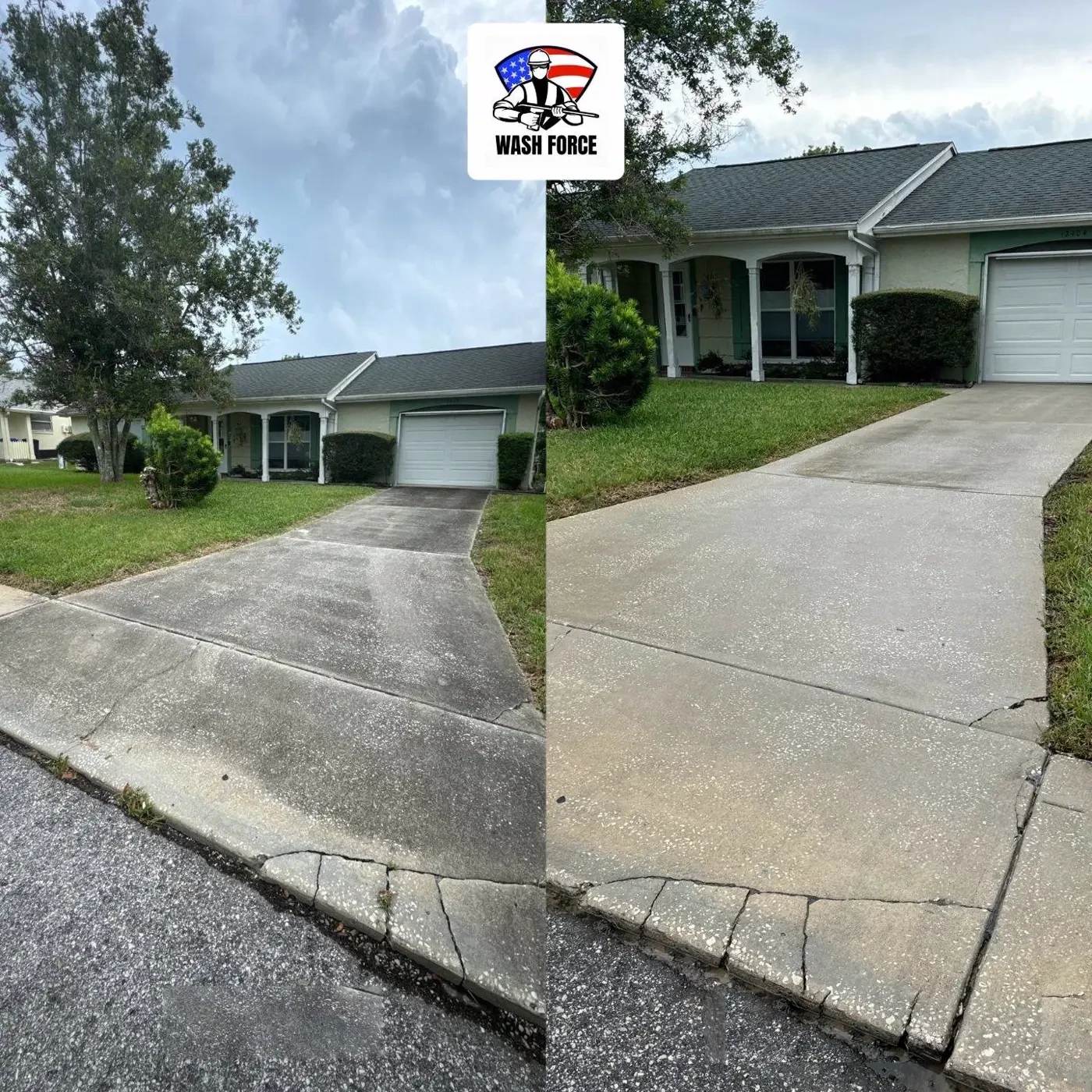 Driveway pressure washing before and after