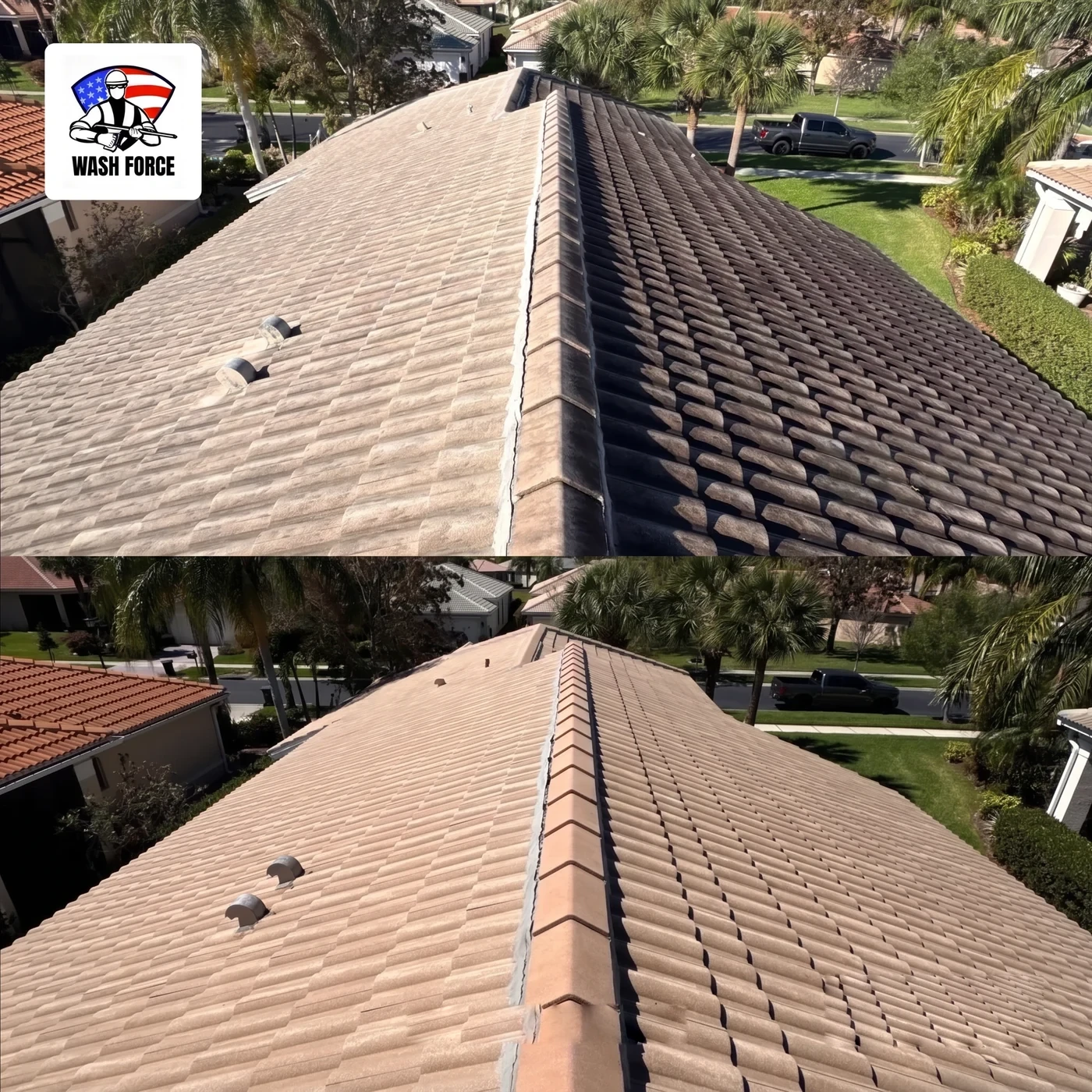 Tile roof soft wash before and after