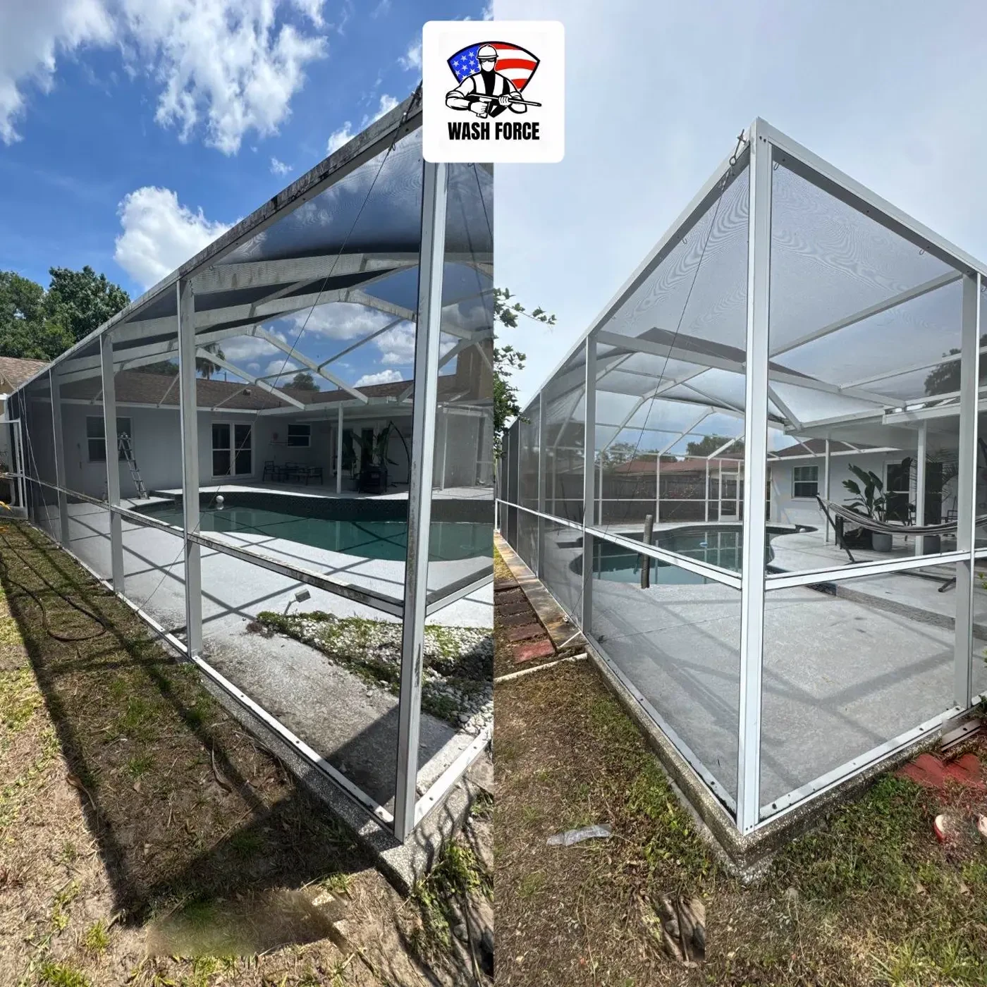 Pool screen enclosure cleaning before and after