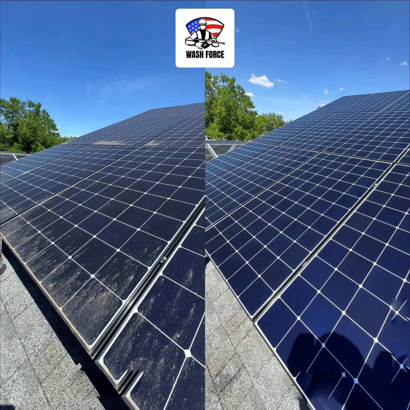 Solar panel cleaning before and after